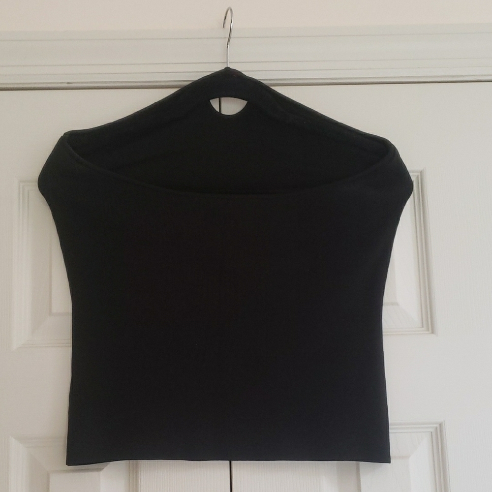 Dana Buchman Black Tube Top w Peek-a-Boo Circular Oval  -  Size XL